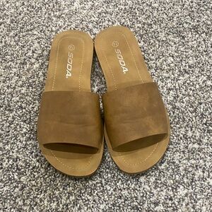 Soda Women's Tan Slide Sandals